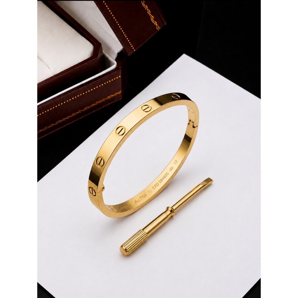 Stamped Love Thin Gold Bangle Bracelet No Stones - Picture 2 of 12